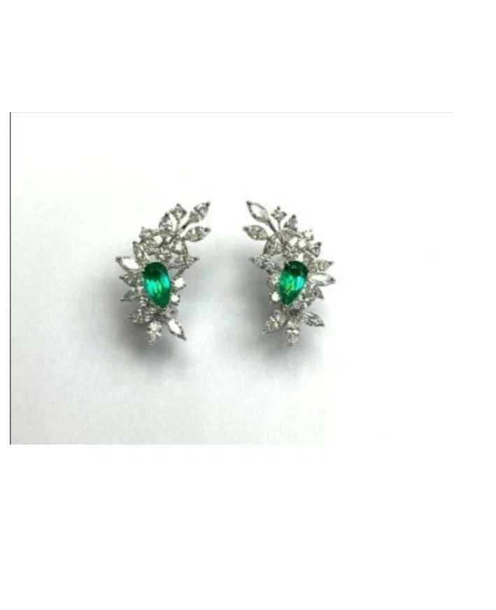 18KT FANCY LARGE GLITTERING AND EMERALD DIAMOND EARRINGS (1 of 2)