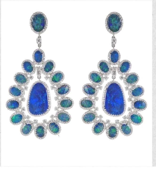 18KT GOLD GORGEOUS LARGE AUSTRALIAN BLACK OPAL DIAMOND EARRINGS (1 of 2)