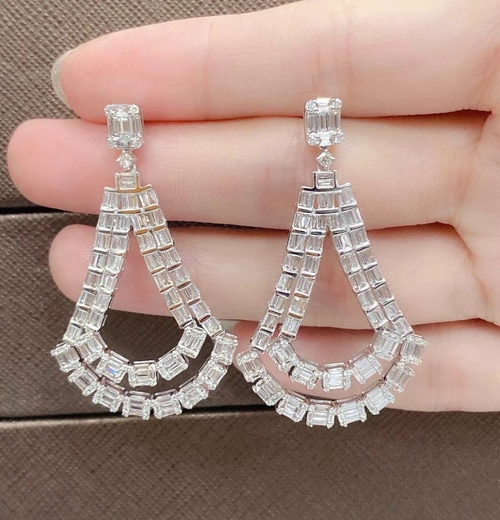 18KT GOLD FANCY RARE BAGUETTE DIAMOND DANGLE EARRINGS (1 of 2)