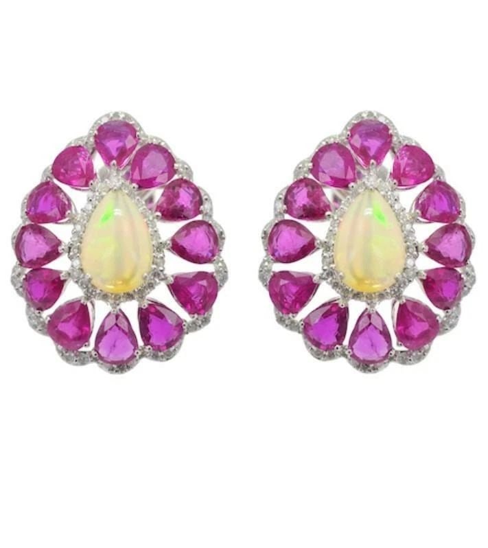18KT GOLD FANCY FIERY OPAL RUBY DIAMOND EARRINGS (1 of 2)