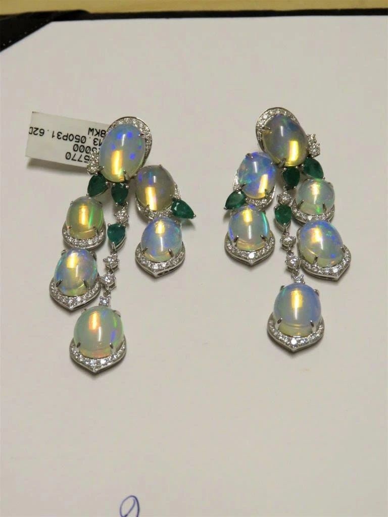 18KT GOLD LRG FANCY OPAL EMERALD DANGLE DIAMOND EARRINGS (1 of 2)