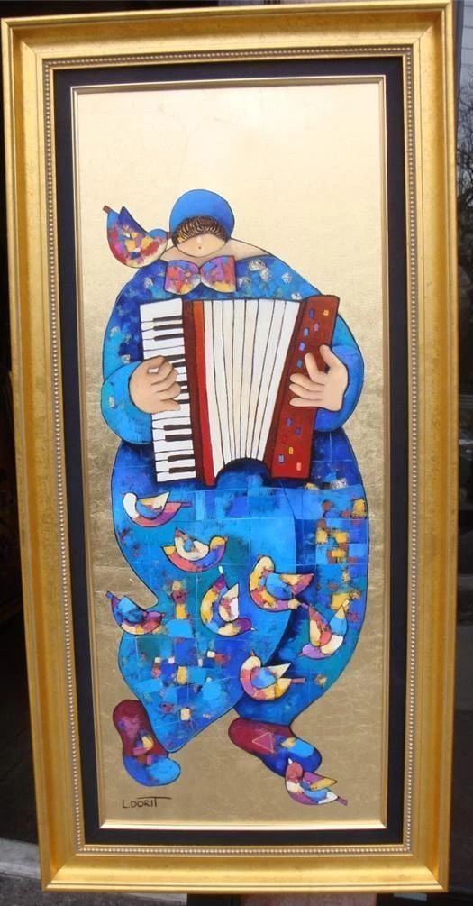 LAST DAYS LIQUIDATION!! ORIGINAL LRG MUSICAL PAINTING W/ BIRDS W 24KT DORIT LEVI (1 of 2)