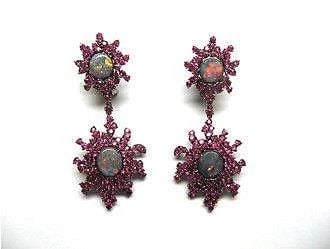 18KT GOLD GORGEOUS BLACK OPAL RUBY EARRINGS (1 of 2)