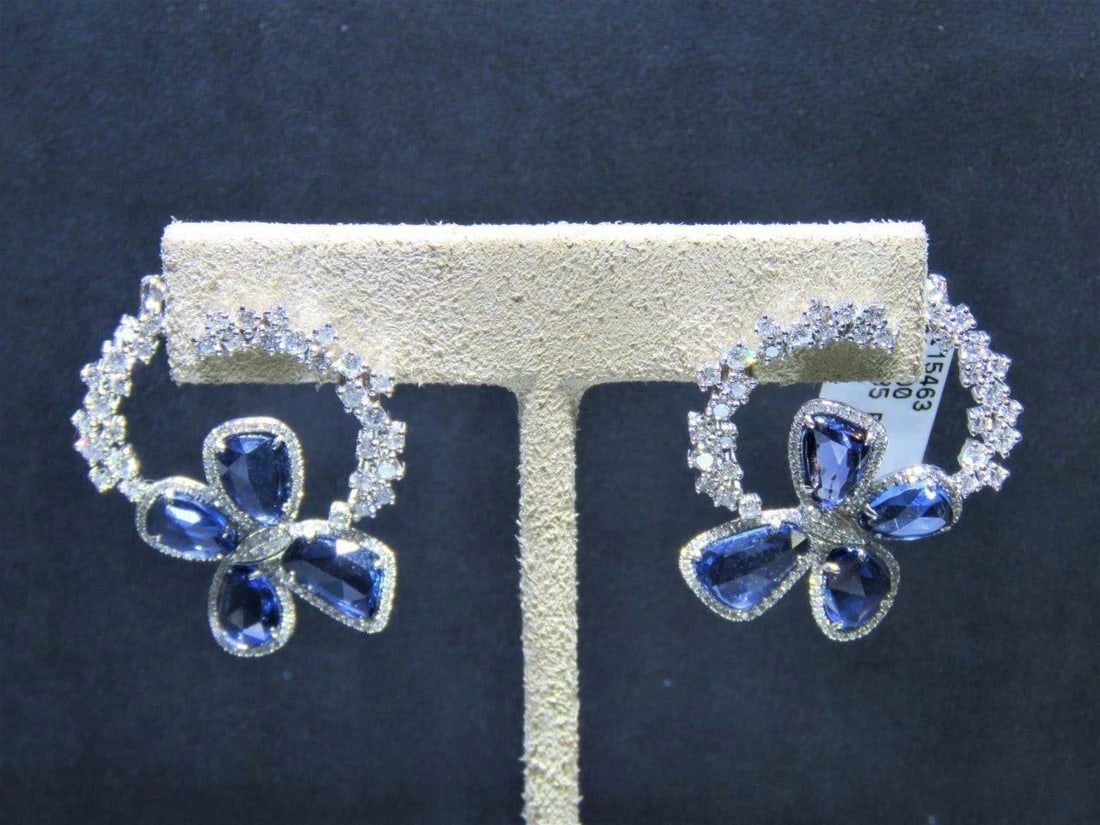18KT GOLD 15CT RADIANT SAPPHIRE BUTTERFLY DIAMOND EARRINGS (1 of 2)