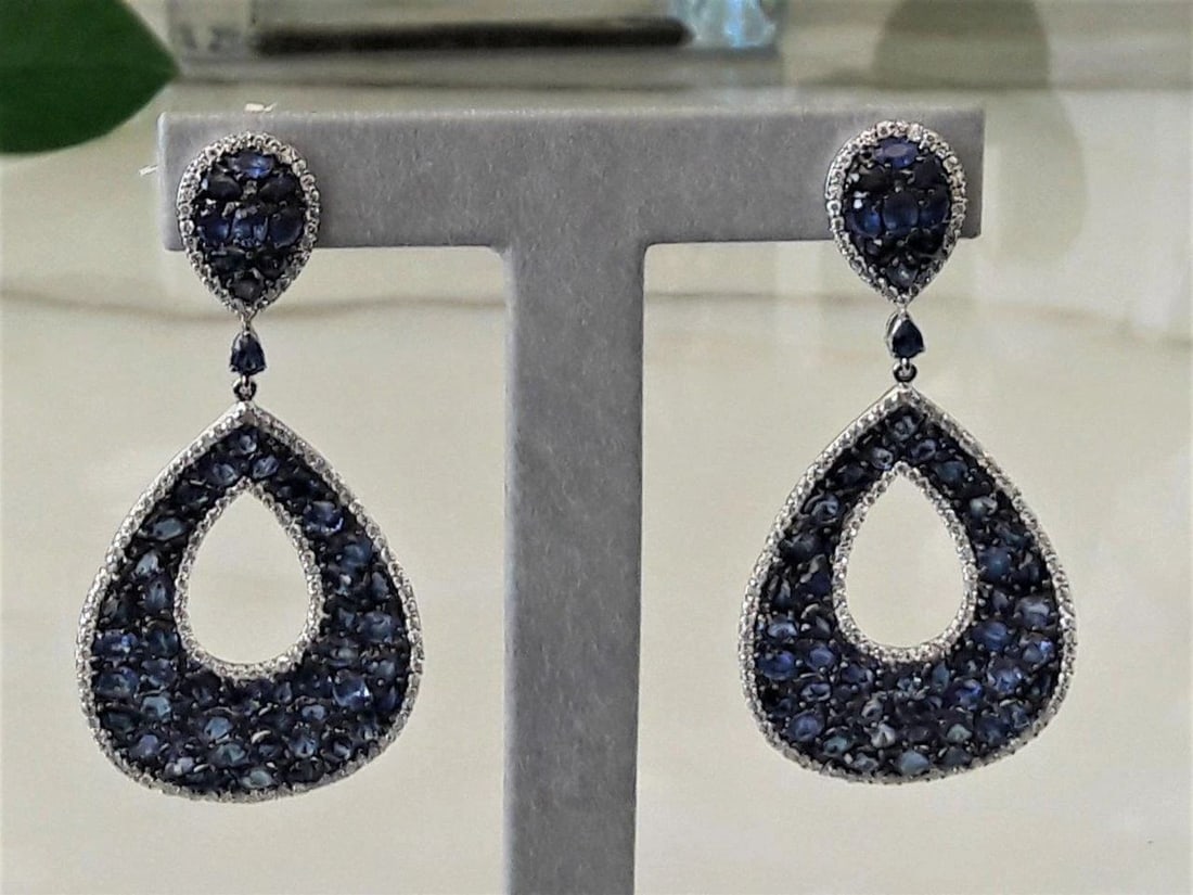 18KT GOLD SAPPHIRE DIAMOND EARRINGS (1 of 2)