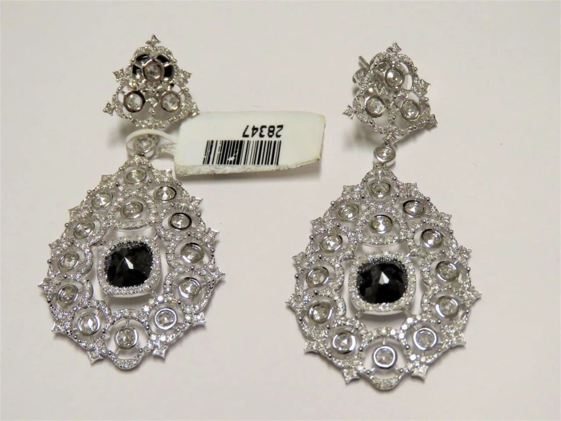 18KT FANCY BLACK DIAMOND WHITE DANGLE EARRINGS (1 of 2)