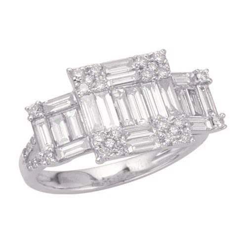 18KT FANCY EMERALD CUT TRINITY DIAMOND ENGAGEMENT RING (1 of 2)