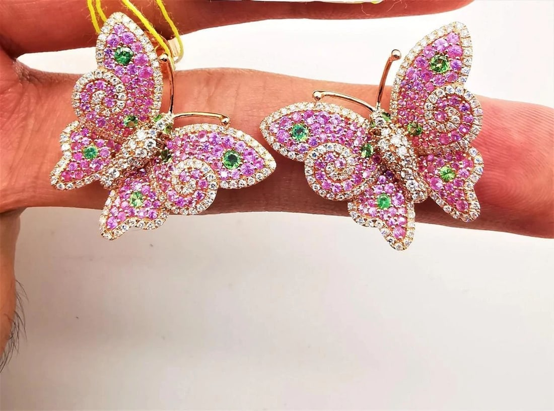 18KT GOLD RARE FANCY PINK SAPPHIRE BUTTERFLY EARRINGS (1 of 2)
