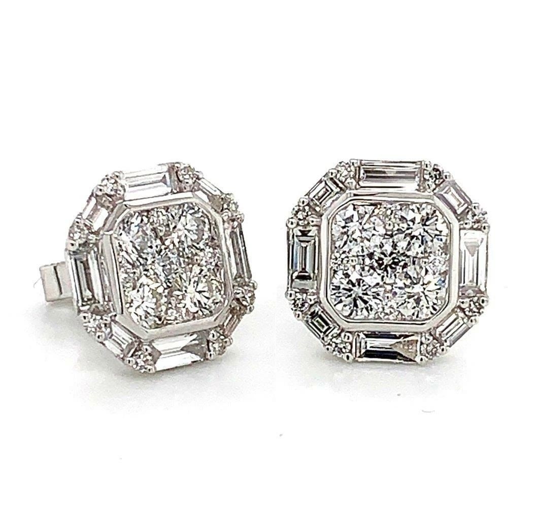 18KT GOLD VENETIAN DECO STYLE GORGEOUS DIAMOND EARRINGS STUDS (1 of 2)