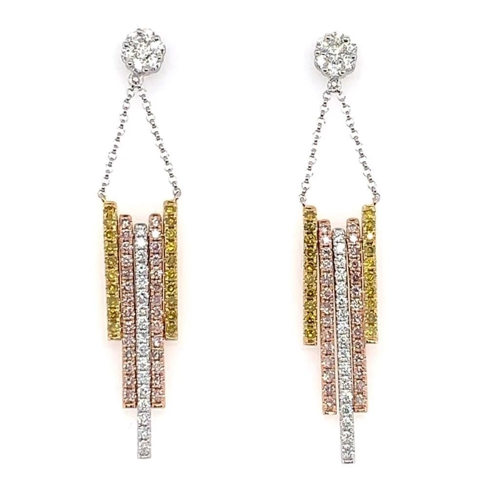 18KT GORGEOUS GOLD DIAMOND PINK DIAMOND FRINGE EARRINGS (1 of 2)