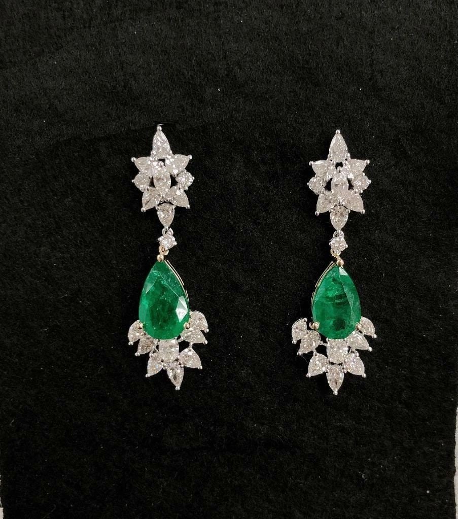 18KT GOLD FANCY EMERALD AND DIAMOND DANGLE EARRINGS (1 of 2)