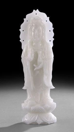 LOVELY MUSEUM QUALITY CARVED WHITE JADE STANDING QUAN YIN!! (1 of 2)