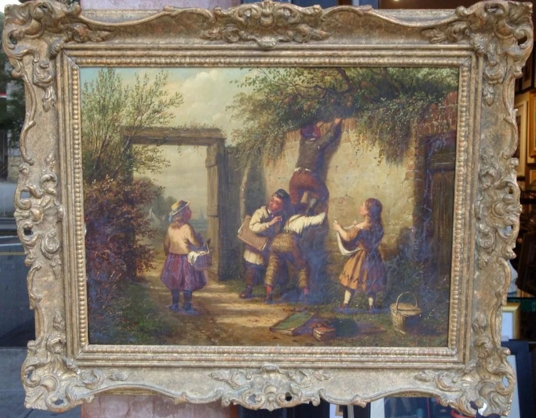 ORIG EUROPEAN 19TH C PAINTING W/ CHILDREN ANDREW SHEERBOOM (1 of 2)