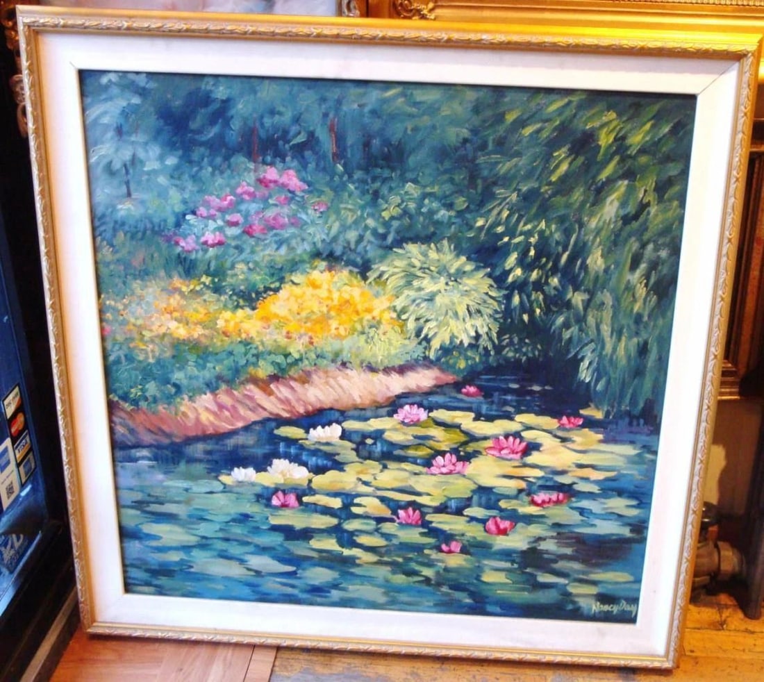 MONET INSPIRED WATER LILLYS PAINTING NANCY DAY!!!: MONET INSPIRED WATER LILLYS PAINTING NANCY DAY!!! SPECTACULAR RARE MONET INSPIRED WATER LILLYS PAINTING NANCY DAY