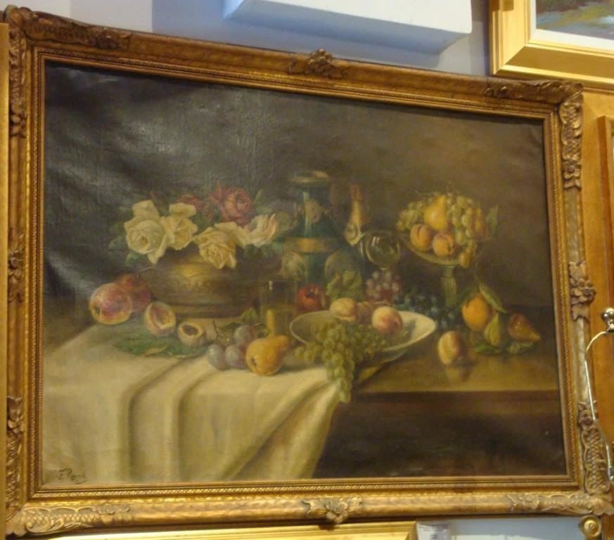 ESTATE 19TH C FRANZ STILL LIFE FRUIT RUND PAINTING (1 of 2)