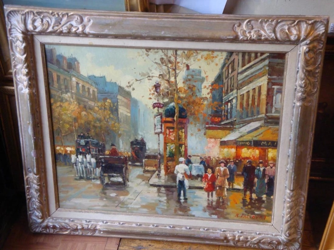 IMPORTANT ESTATE FRENCH PARIS STREET SCENE RAMBERT PAINTING CIRCA 1940'S (1 of 2)