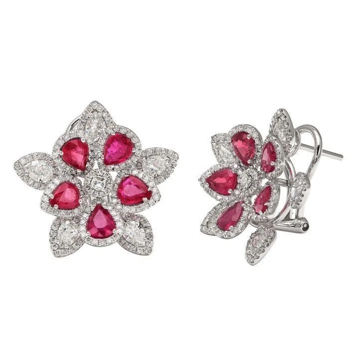 18KT GOLD GORGEOUS 6CT DIAMOND AND RUBY FLORAL EARRINGS (1 of 2)