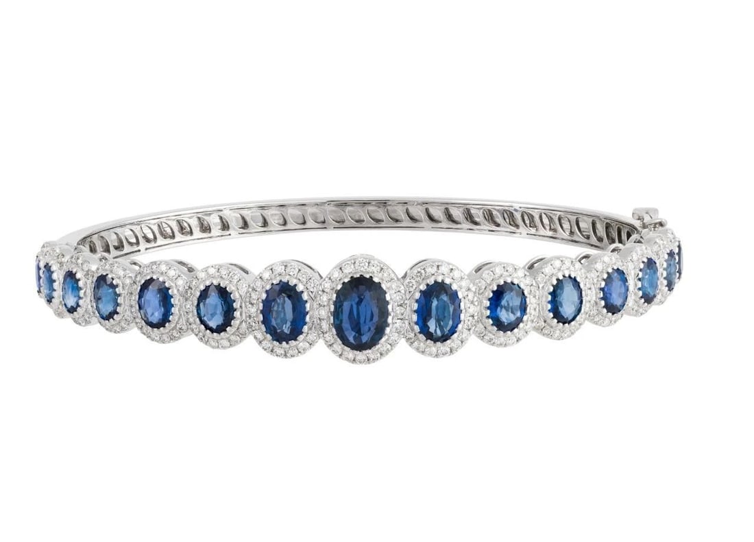 18KT GOLD FANCY SAPPHIRE DIAMOND CUFF BANGLE BRACELET (1 of 2)