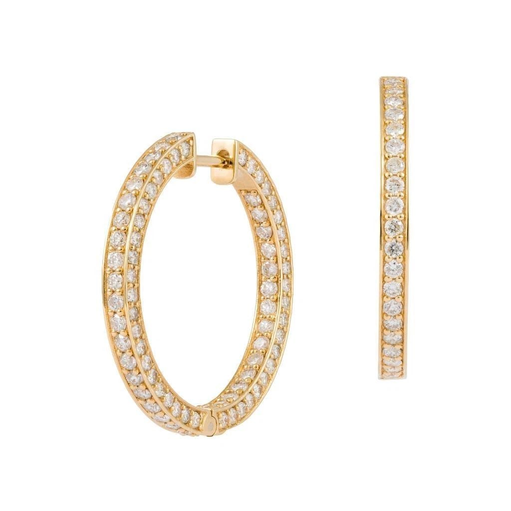 18KT YELLOW GOLD LARGE DIAMOND HOOP EARRINGS (1 of 2)