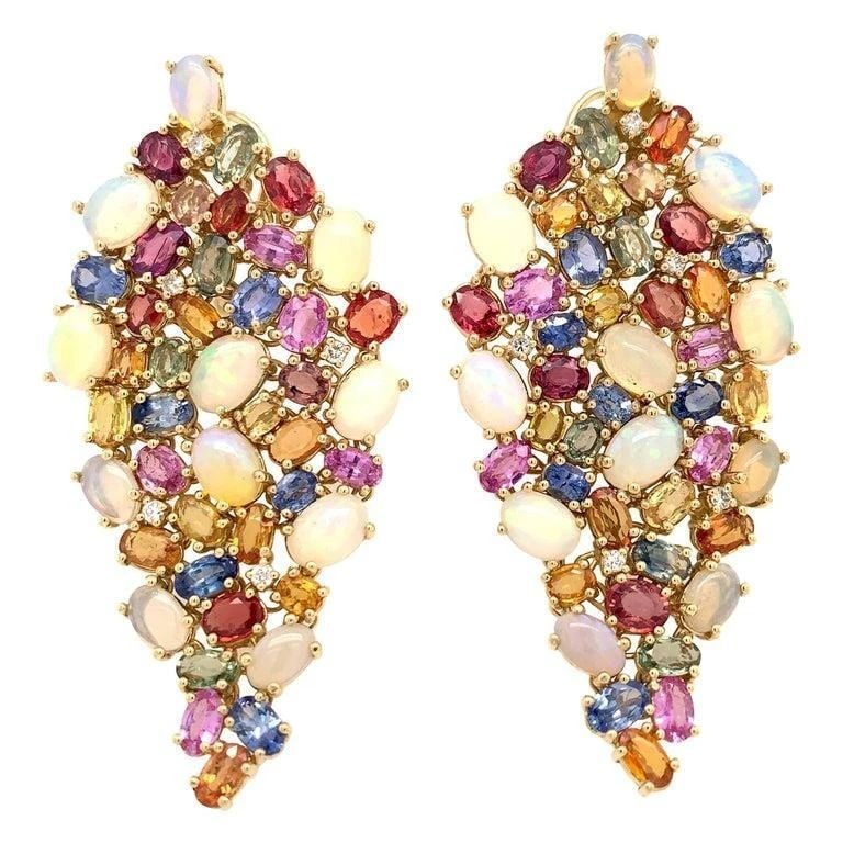 18KT GOLD GORGEOUS FIERY OPAL MULTI COLOR SAPPHIRE EARRINGS (1 of 2)
