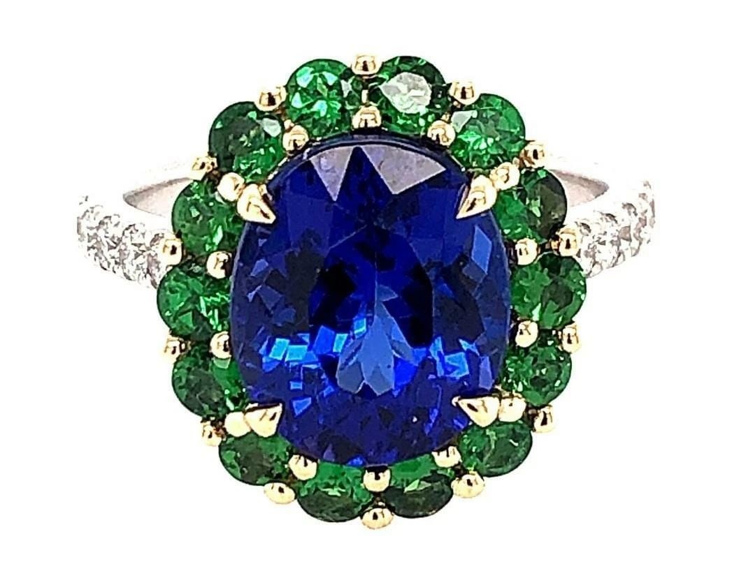 18KT GOLD FANCY LG TANZANITE TSAVORITE DIAMOND RING (1 of 2)