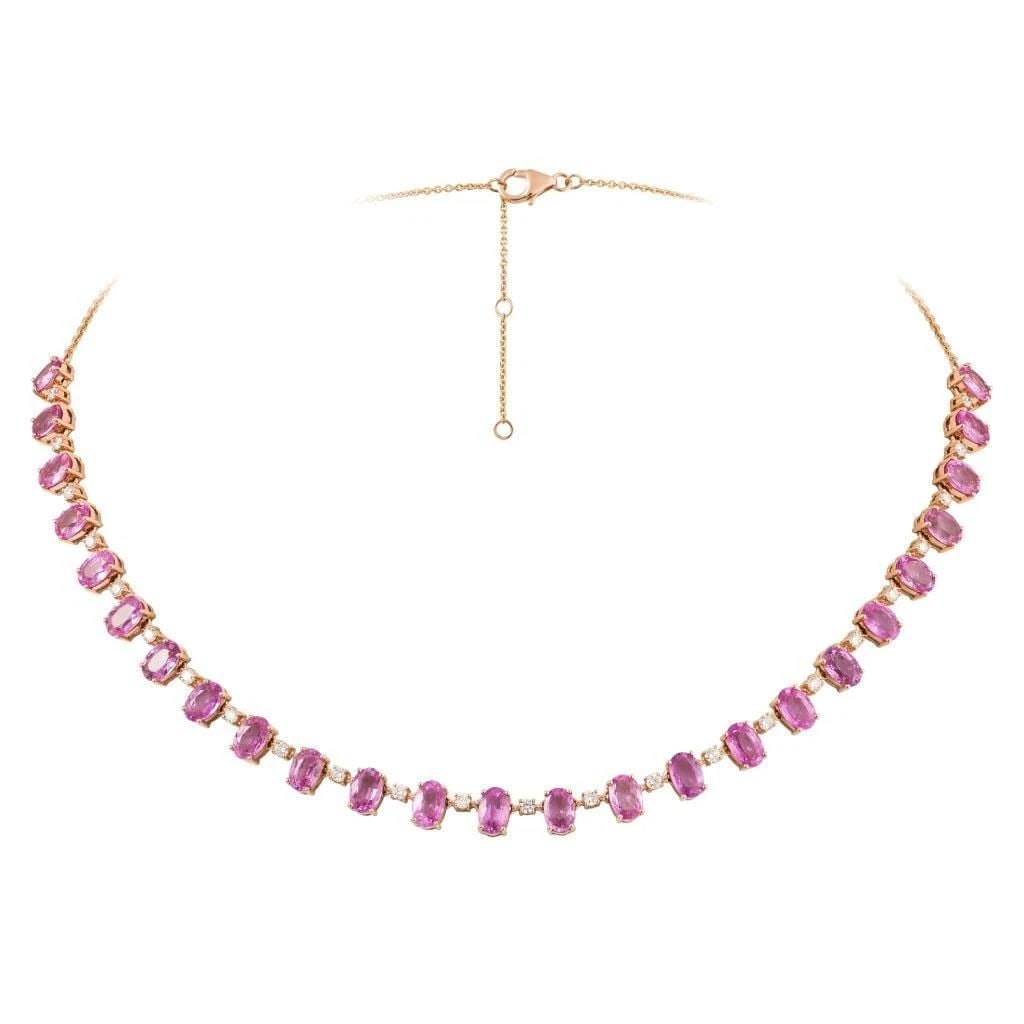 18KT GOLD FANCY PINK SAPPHIRE DIAMOND NECKLACE (1 of 2)
