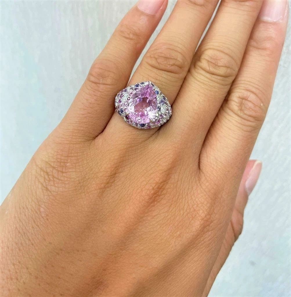 18KT FANCY KUNZITE RAINBOW SAPPHIRE DIAMOND RING (1 of 2)