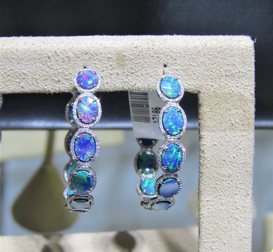 18KT 14.5CT BLACK OPAL DIAMOND HOOP EARRINGS (1 of 2)
