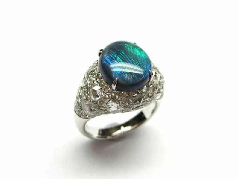 18KT GOLD LRG 6.5CT BLACK OPAL DIAMOND RING (1 of 2)