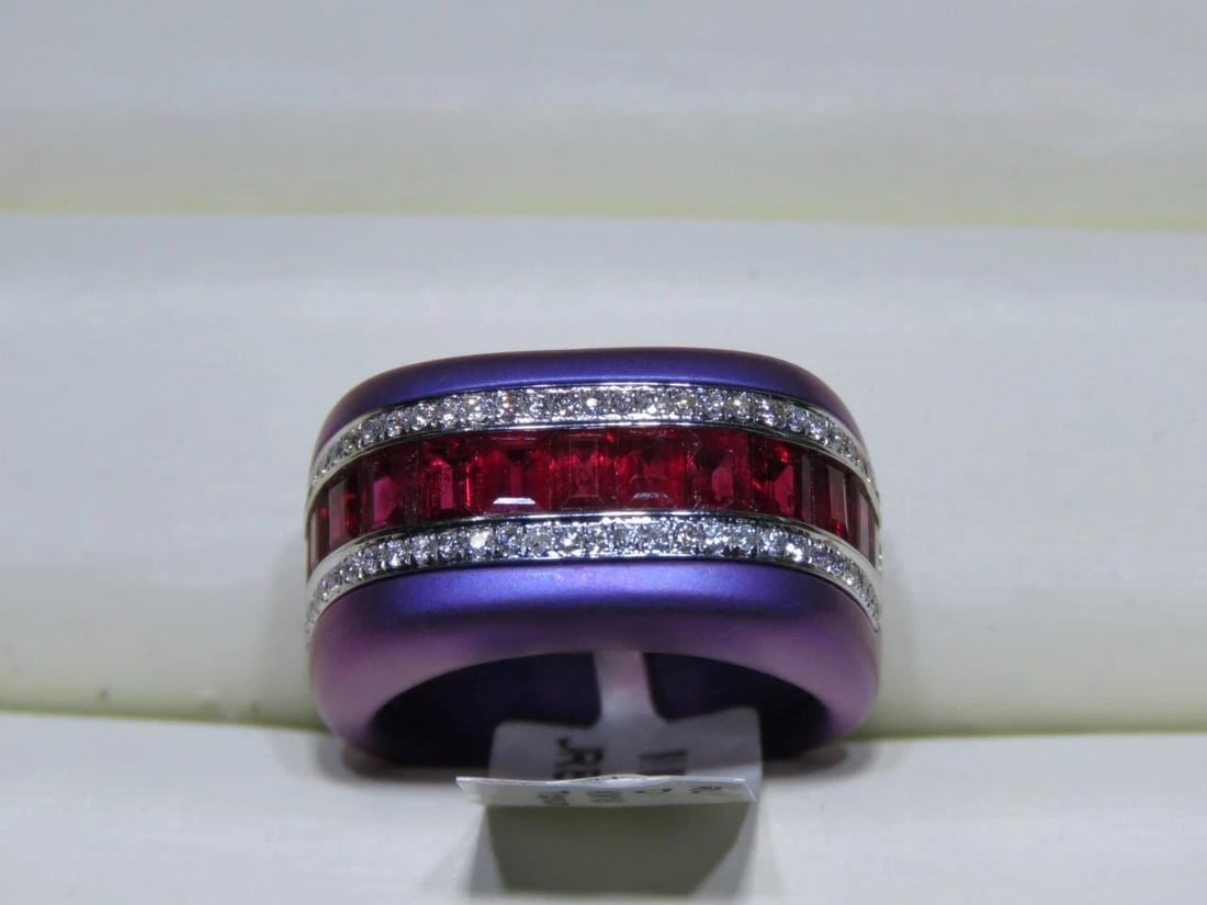18KT GOLD TITANIUM GORGEOUS FANCY RUBY AND DIAMOND RING (1 of 2)