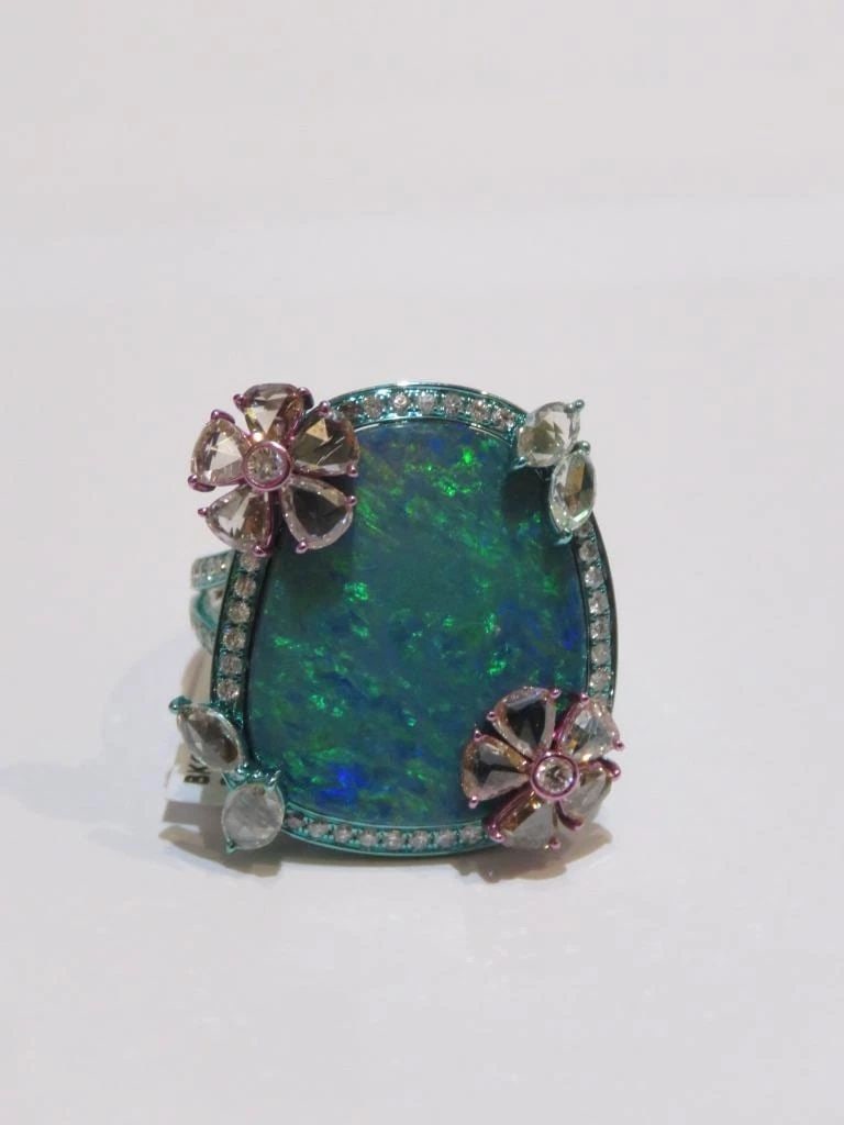 RARE GORGEOUS 18KT LARGE BLACK OPAL DIAMOND RING! (1 of 1)