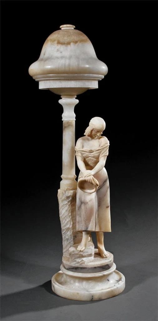 LARGE 19TH C ALABASTER LAMP WITH YOUNG WOMAN HOLDING WATER JUG!!! (1 of 2)