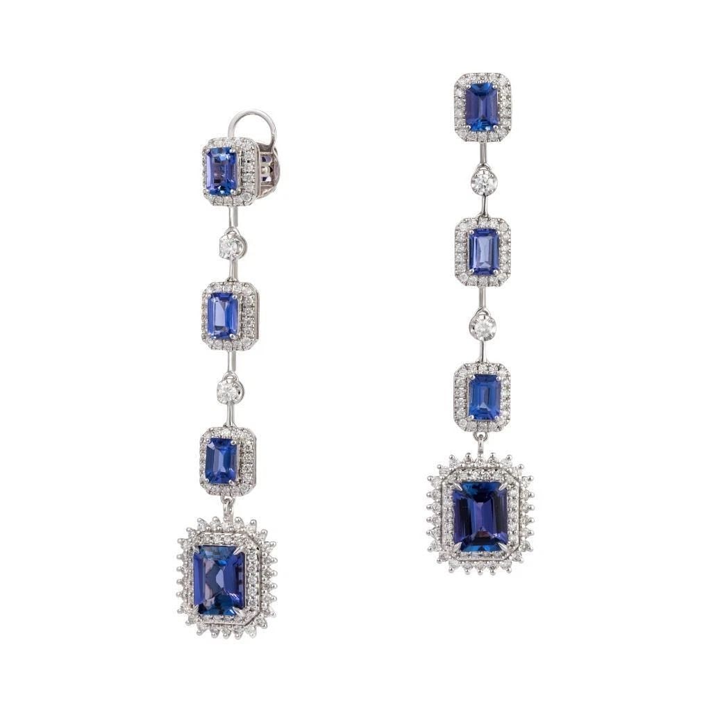 GLITTERING LRG FANCY TANZANITE DIAMOND DANGLE EARRINGS (1 of 2)