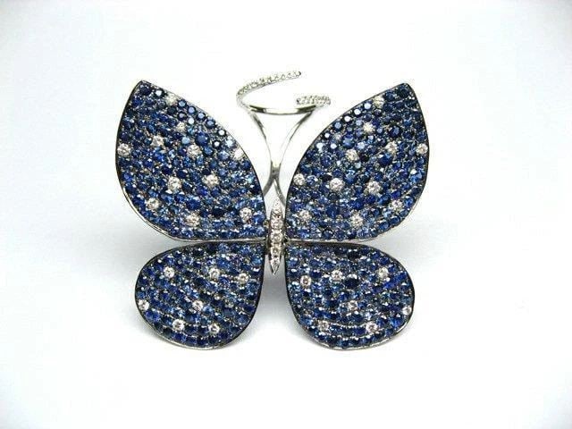 18KT GOLD 20CT FANCY BLUE SAPPHIRE DIAMOND BUTTERFLY RING (1 of 2)