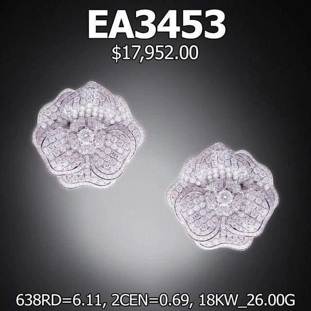 18KT LARGE FLOWER FLORAL DIAMOND EARRINGS: 18KT LARGE FLOWER FLORAL DIAMOND EARRINGS 18KT LARGE FLOWER FLORAL DIAMOND EARRINGS The Following Items we are offering is a Rare Important Radiant Pair of 18KT White Gold Large Flower Diamond Earring