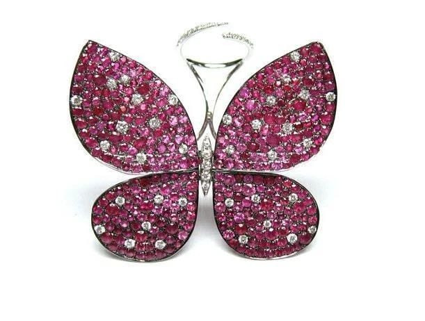 18KT 20CT FANCY RUBY PINK SAPPHIRE DIAMOND BUTTERFLY RING (1 of 2)
