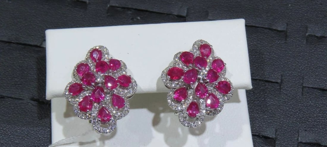 18KT GOLD FANCY RUBY DIAMOND EARRINGS (1 of 2)