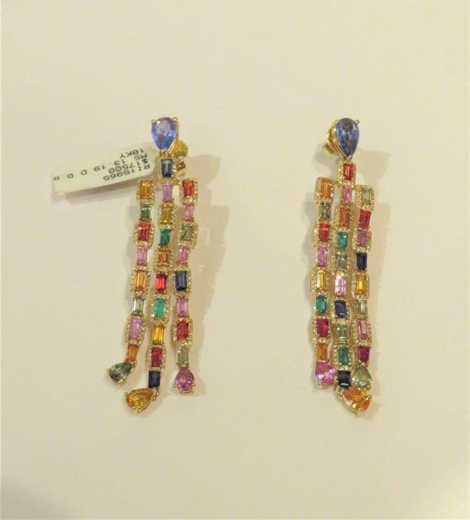 18KT GLITTERING RAINBOW SAPPHIRE DIAMOND EARRINGS (1 of 2)