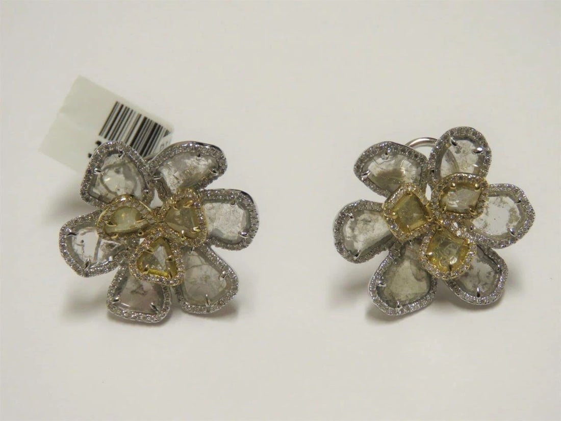 18KT FANCY SLICED DIAMOND FLORAL EARRINGS (1 of 2)