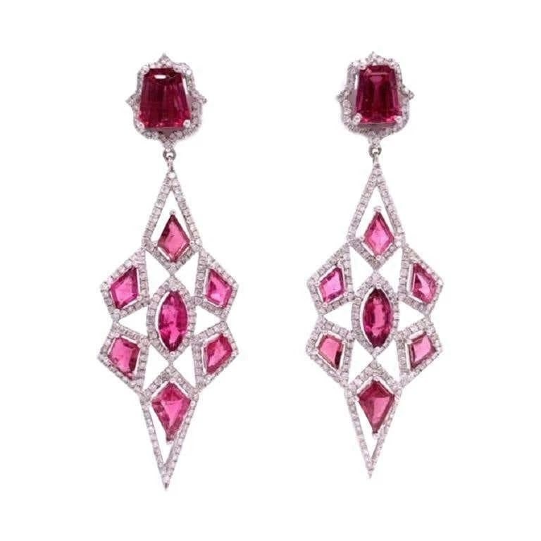 18KT GOLD 12.50CT PINK TOURMALINE DIAMOND EARRINGS (1 of 2)