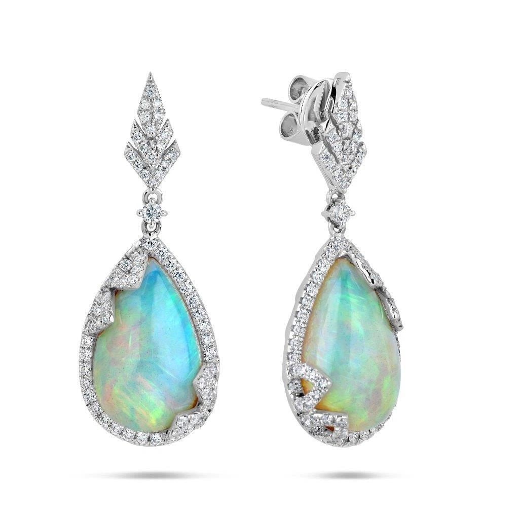 18KT GOLD LRG OPAL DECO STYLE DIAMOND EARRINGS (1 of 2)