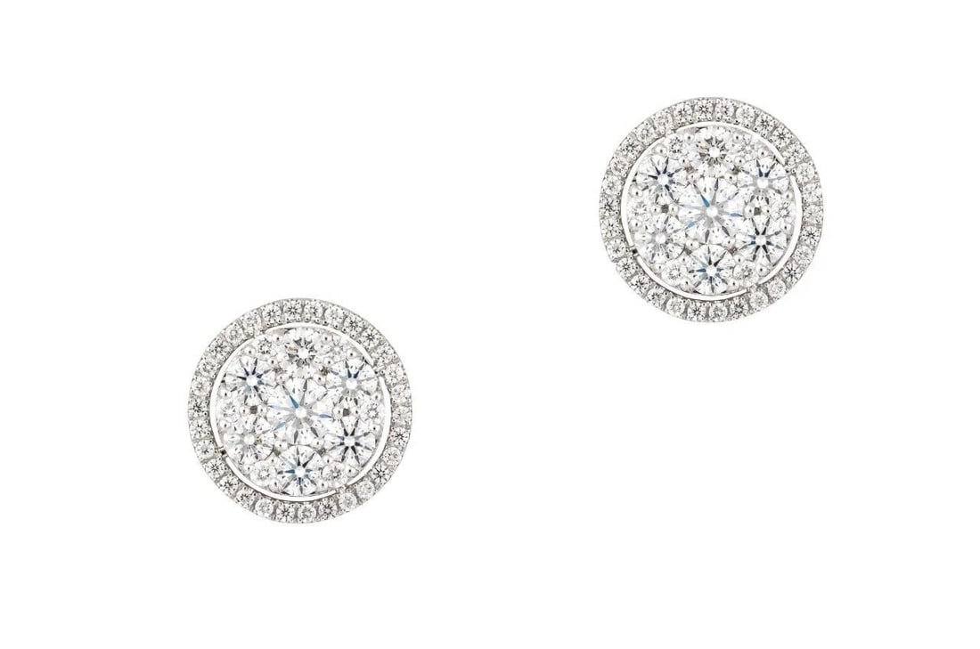 18KT GOLD FANCY LARGE DIAMOND GORGEOUS ROUND STUD EARRINGS (1 of 2)