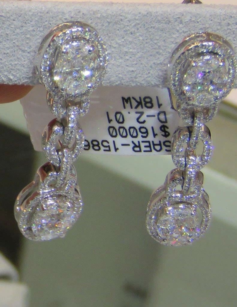 18KT GOLD RARE MAGNIFICENT LARGE DIAMOND DANGLE EARRINGS (1 of 2)