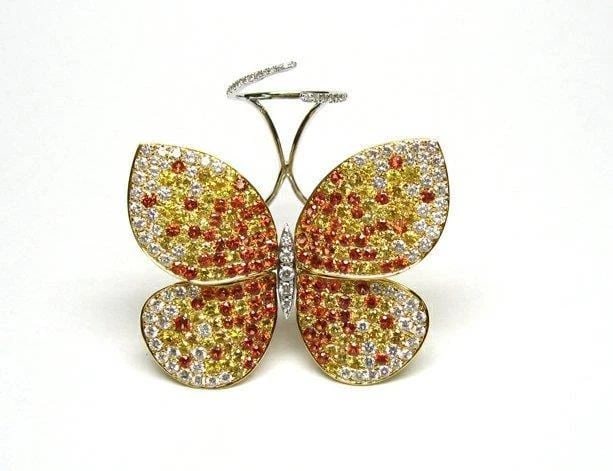 18KT LRG 11CT YELLOW SAPPHIRE DIAMOND FLUTTERING BUTTERFLY RING (1 of 2)