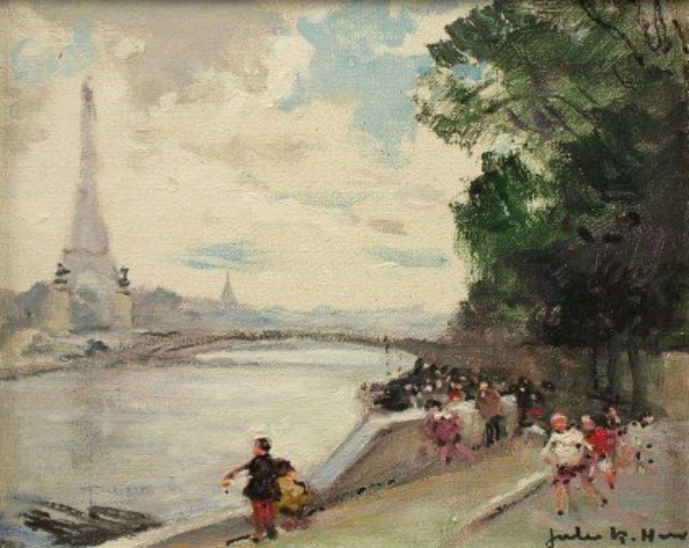 EIFFEL TOWER PARIS FRAMED PAINTING JULES R HERVE FRENCH! (1 of 2)
