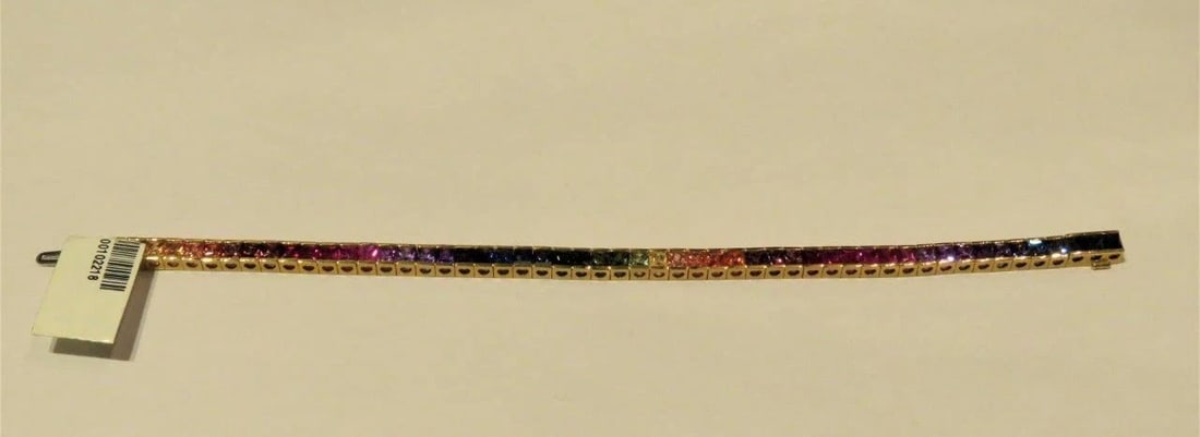 18KT GOLD MULTI SAPPHIRE TENNIS BRACELET APPROX 13 CTS (1 of 2)
