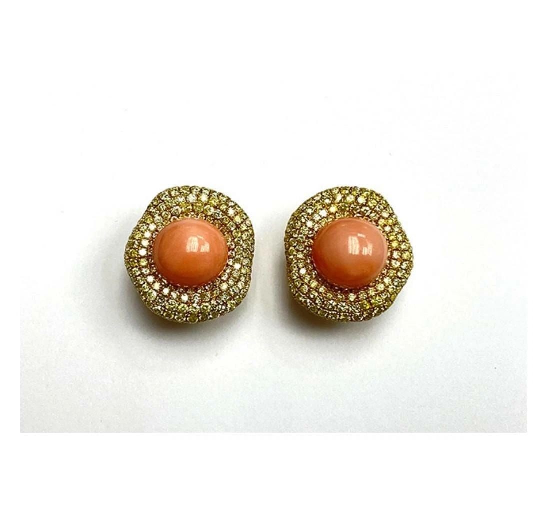 18KT GOLD GLITTERING RARE CORAL FANCY DIAMOND EARRINGS (1 of 2)