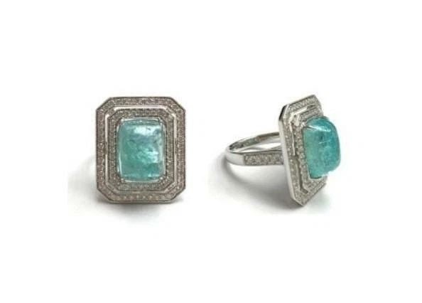 18KT 9CT PARAIBA TOURMALINE SUGARLOAF DIAMOND RING (1 of 2)