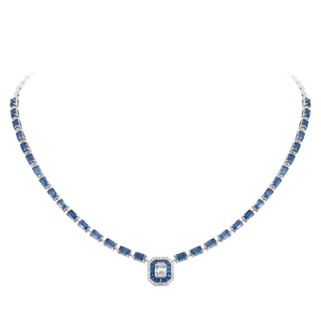 18KT FANCY BLUE SAPPHIRE DIAMOND PENDANT NECKLACE (1 of 2)
