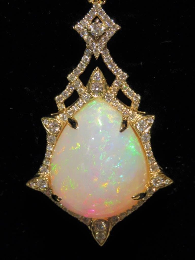 18KT RARE LRG FIERY WHITE OPAL DIAMOND PENDANT! (1 of 2)